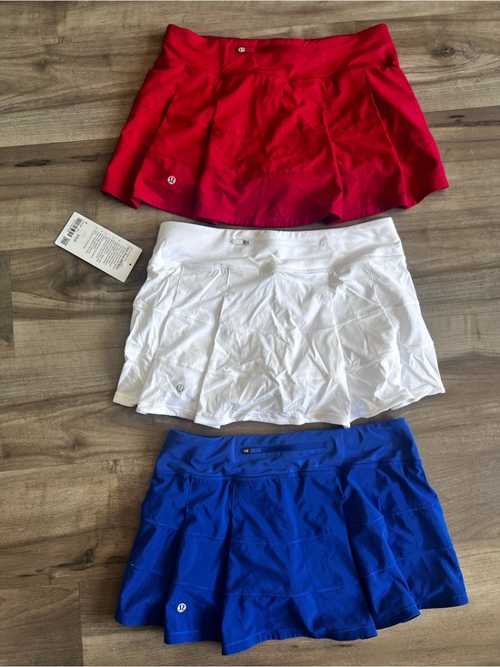 lululemon athletica Pants - Lululemon Pace Rival Skirt Size 8 Bundle Dark Red White & Jet Stream Blue